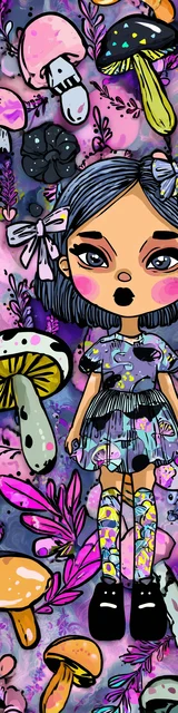 Free kawaii bookmark featuring a shocked girl with mushrooms